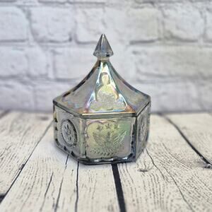 Vintage Tiara Bicentennial Glass Iridescent Candy Dish with Lid